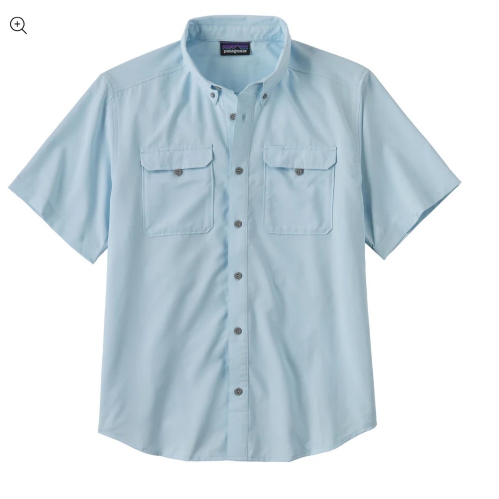Patagonia Self Guided Hiking Shirt Short Sleeve Lightweight Light Blue Men MED